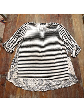 Doe & Rae Black White Striped Paisley Tunic Top Large